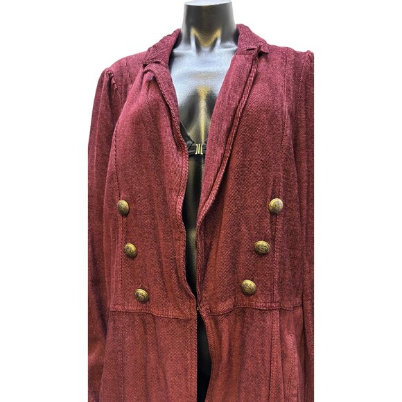 Free People Long Double-Breasted Coat Wine Red Size L - Picture 6 of 10